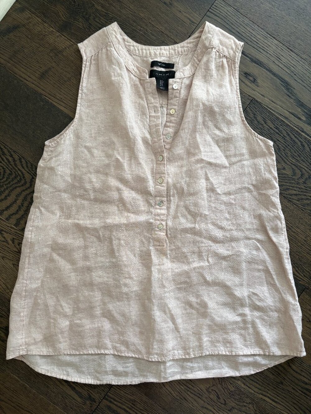Tahari Beige Sleeveless Linen Half Button-Front Camisole Sustainability Small